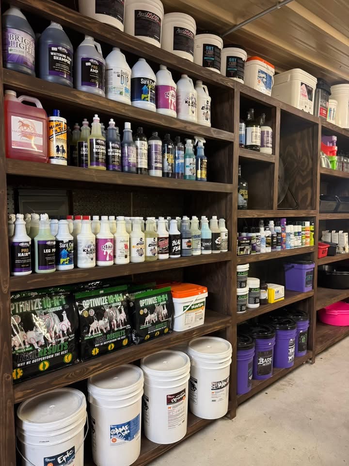 Shelves of grooming and animal care products in the store