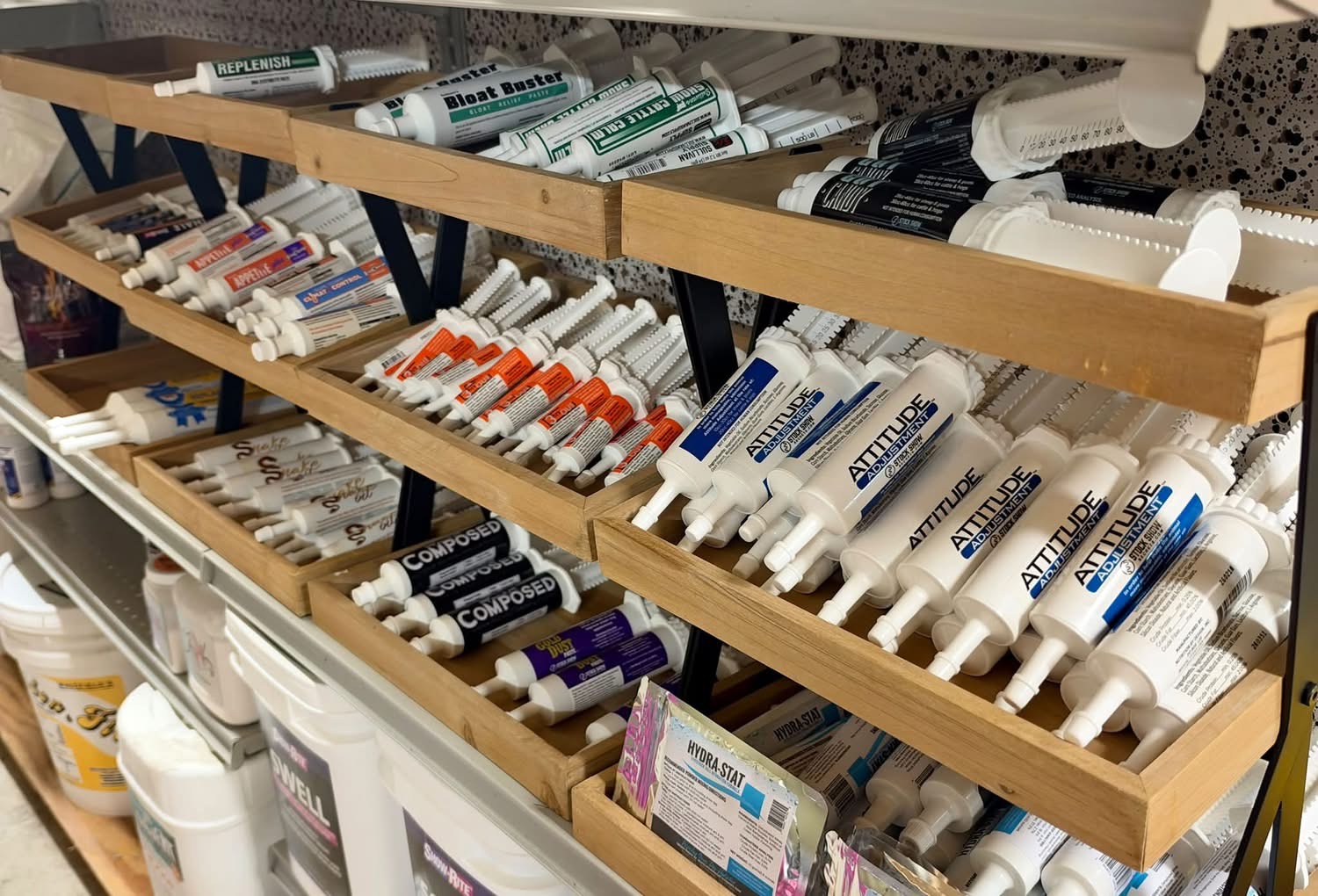 Animal health products on store shelves