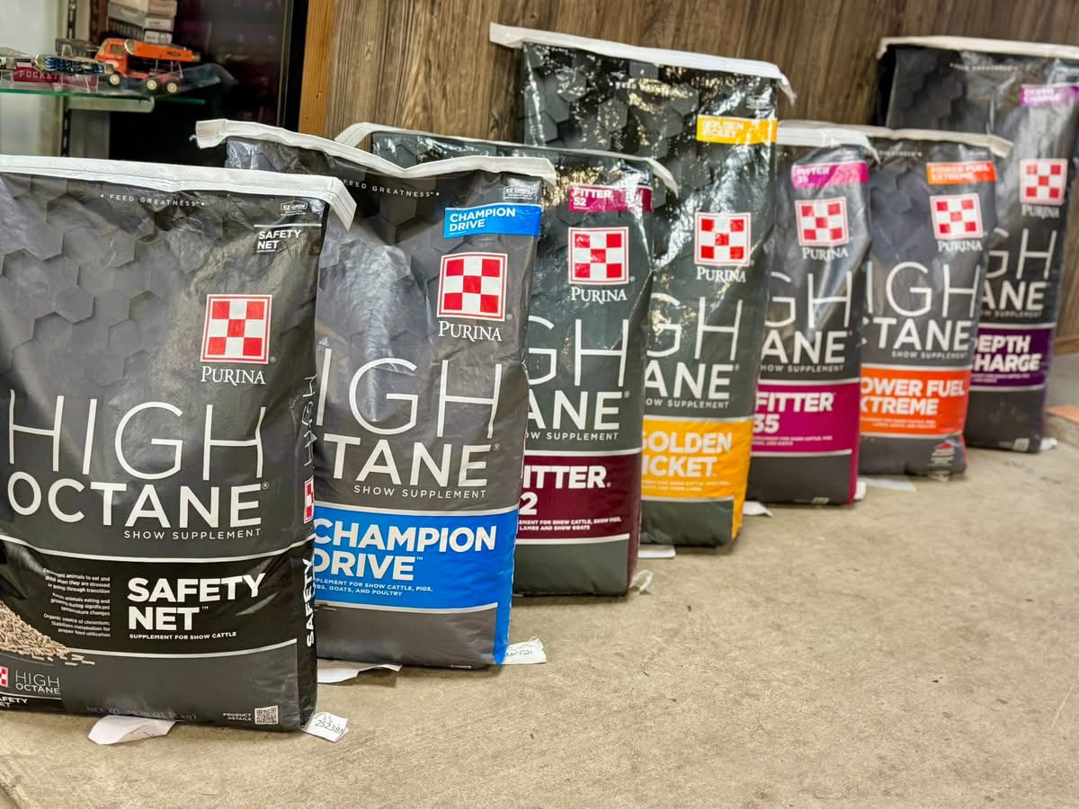 Row of show supplement bags in the store